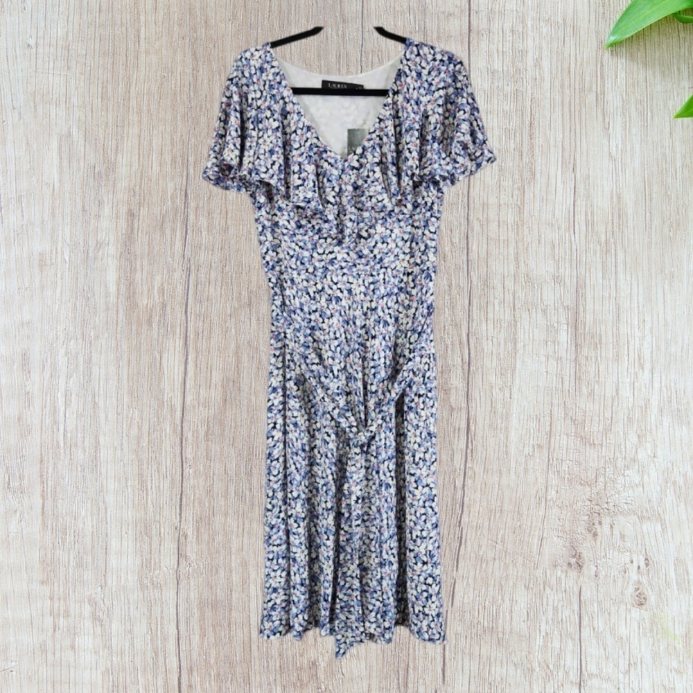 Lauren Ralph Lauren Floral Belted Crepe Dress NWT Size 4 - Picture 3 of 11